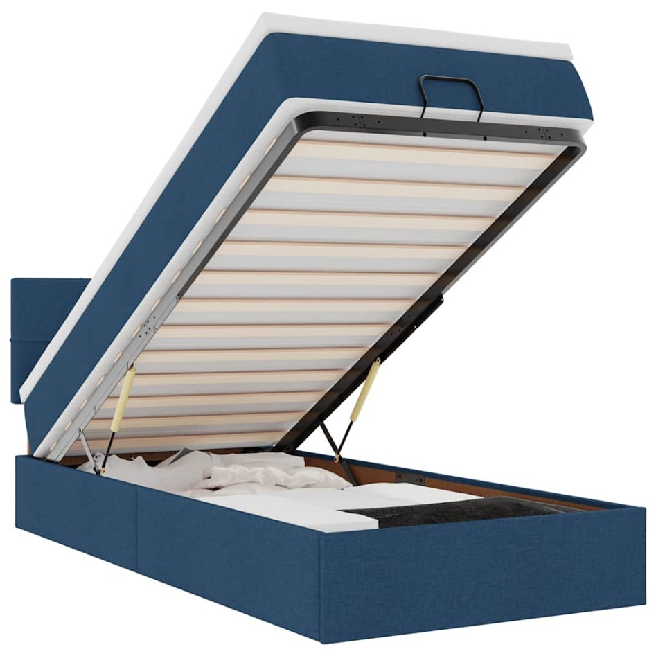 Cama otomana con colchón y luces LED azul 90x200 cm