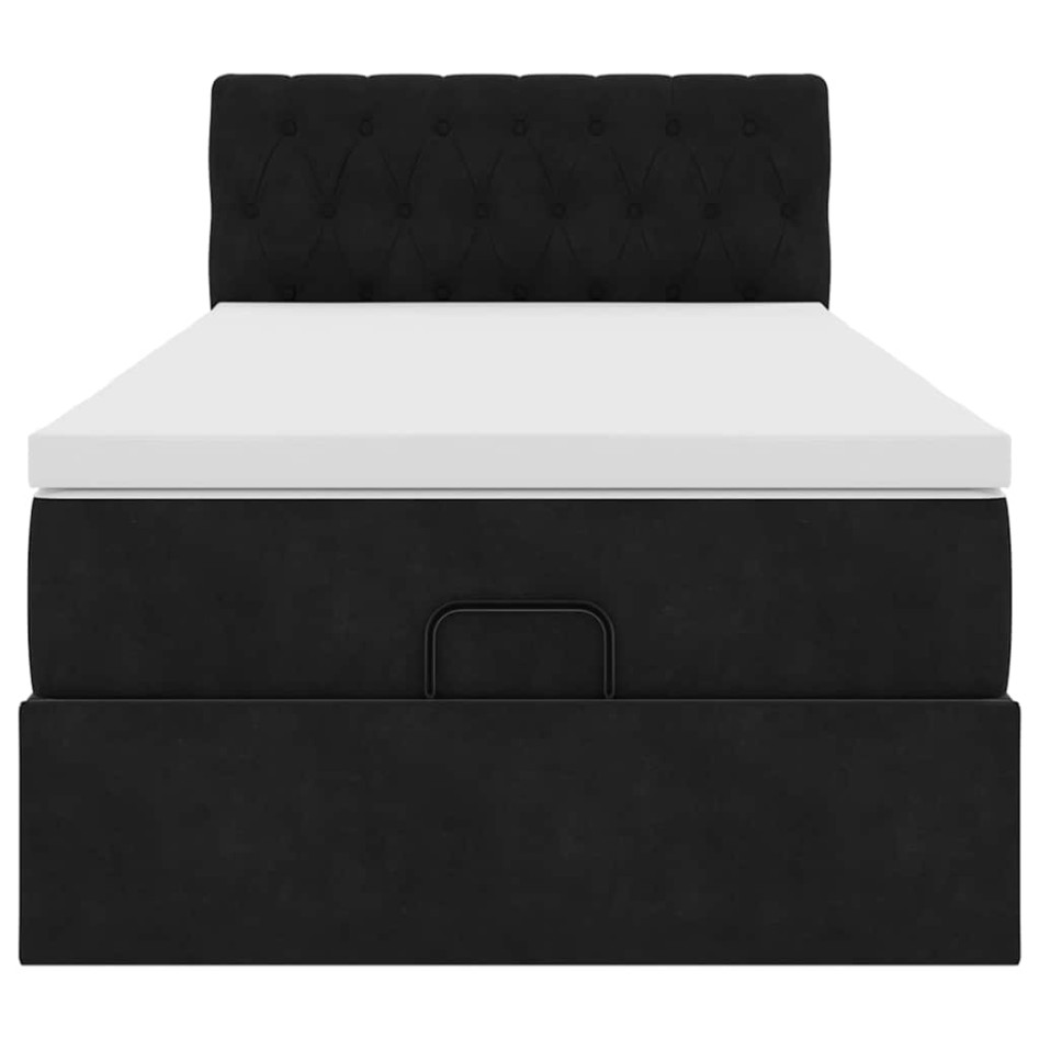 Estructura de cama otomana colchón terciopelo negro