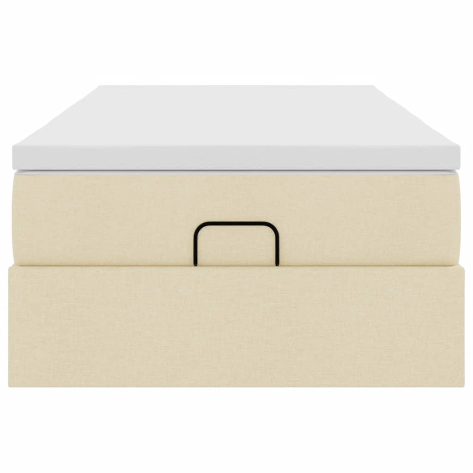 Estructura de cama otomana con colchón tela crema