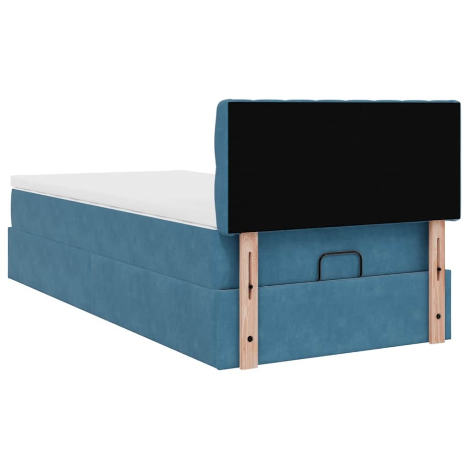 Cama otomana con colchón y LED terciopelo azul oscuro 80x200