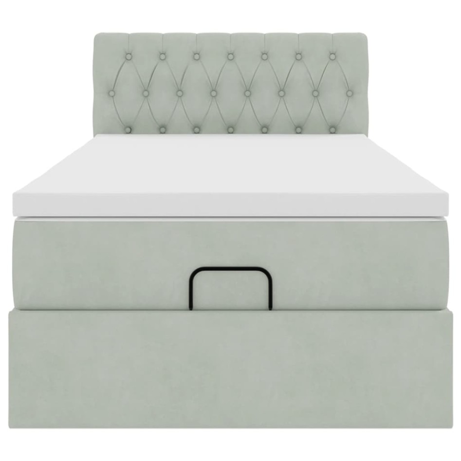 Estructura cama otomana colchón terciopelo gris claro