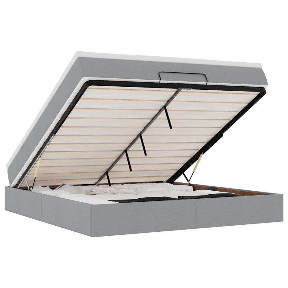 Estructura de cama otomana colchón tela gris claro