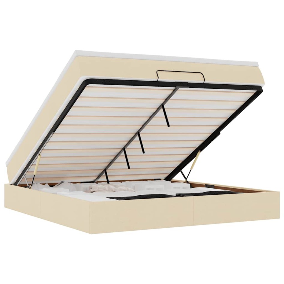 Estructura de cama otomana con colchón tela crema