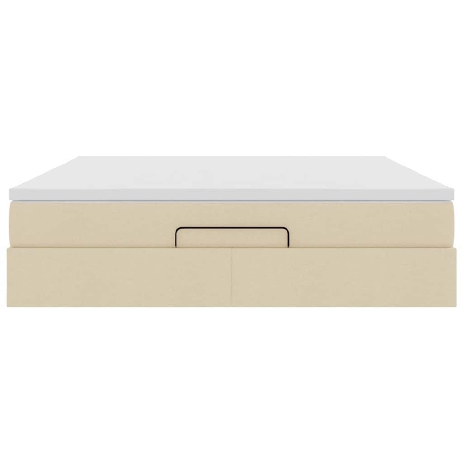 Estructura de cama otomana con colchón tela crema
