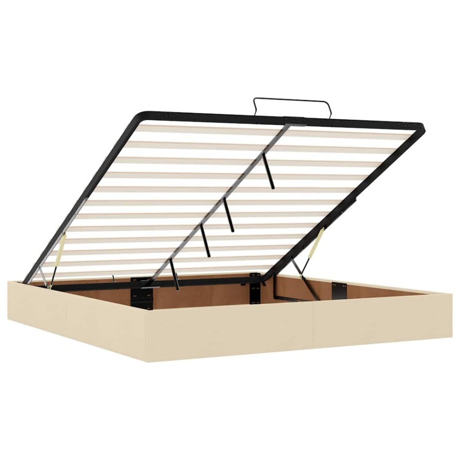 Estructura de cama otomana con colchón tela crema