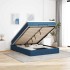 Estructura de cama otomana colchón tela azul pardo