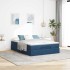 Estructura de cama otomana colchón tela azul pardo