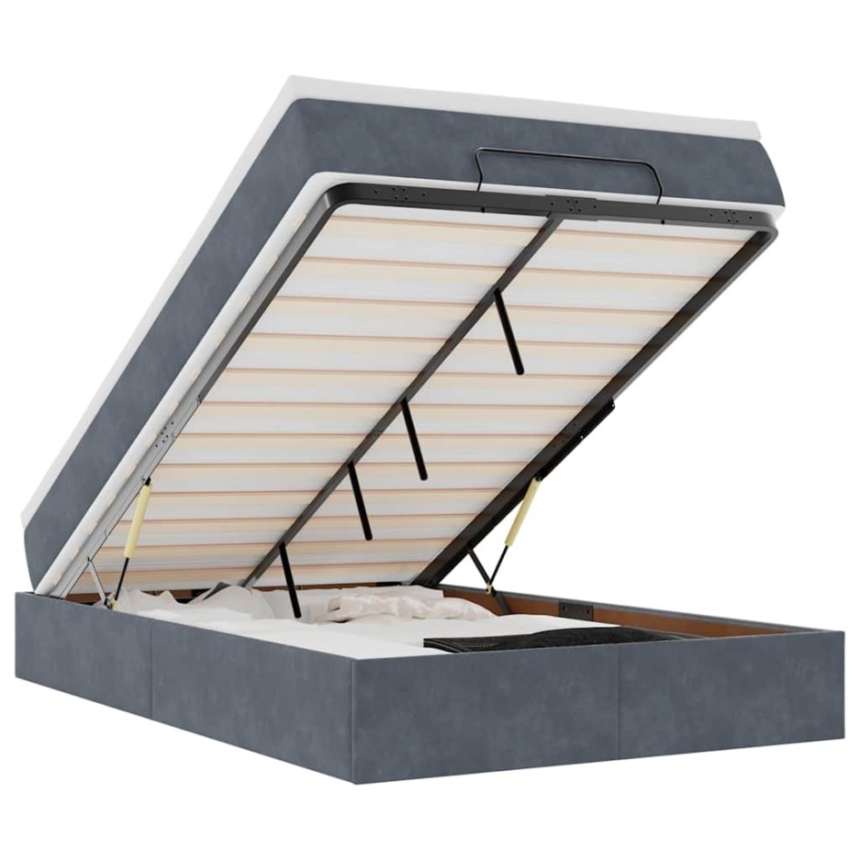 Estructura cama otomana colchón terciopelo gris