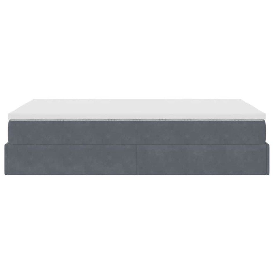 Estructura cama otomana colchón terciopelo gris