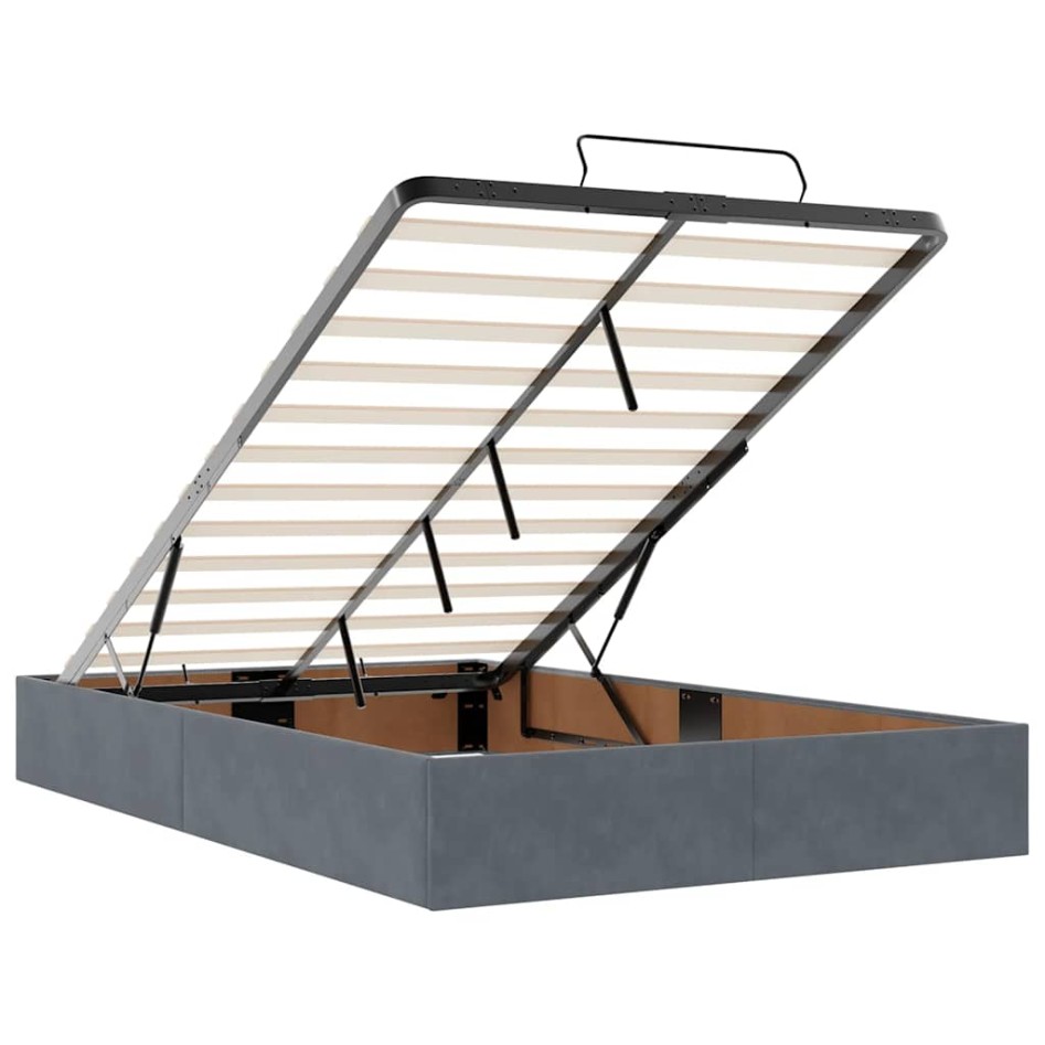 Estructura cama otomana colchón terciopelo gris