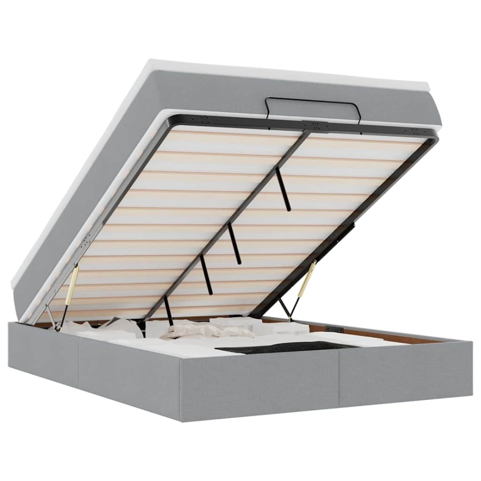 Estructura cama otomana con colchón tela gris claro 140x190