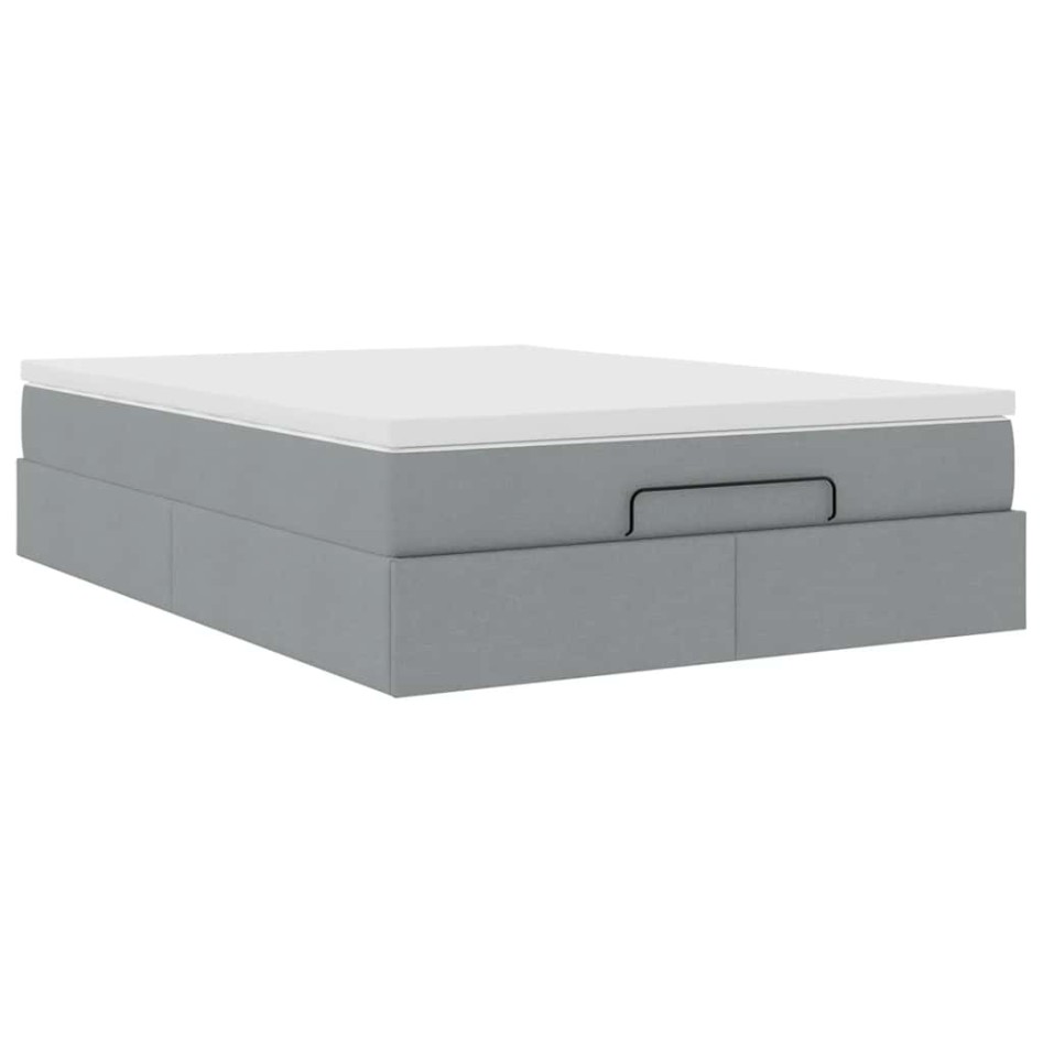 Estructura cama otomana con colchón tela gris claro 140x190