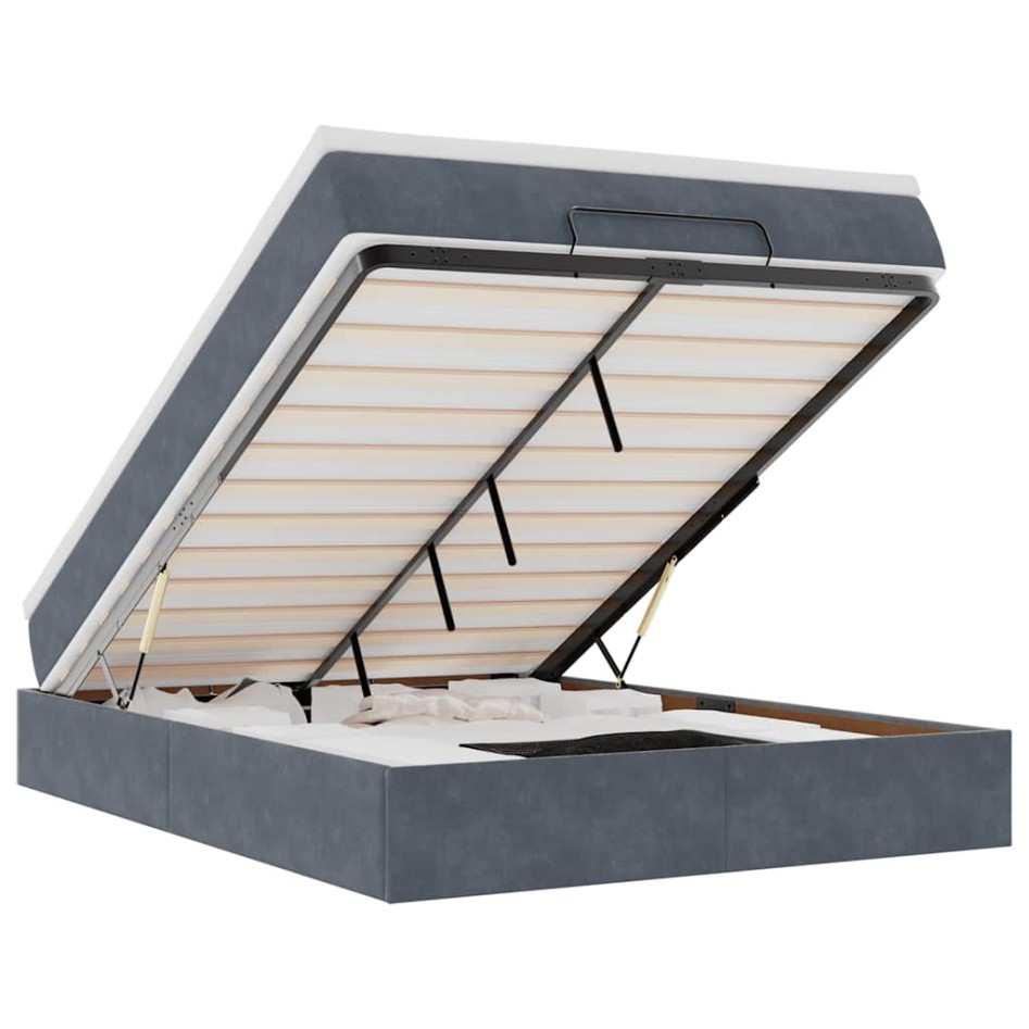 Estructura cama otomana colchón terciopelo gris
