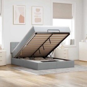 Estructura cama otomana colchón tela gris claro