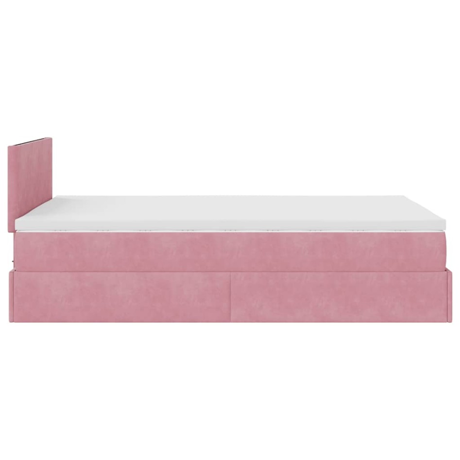 Estructura de cama otomana colchón terciopelo rosa