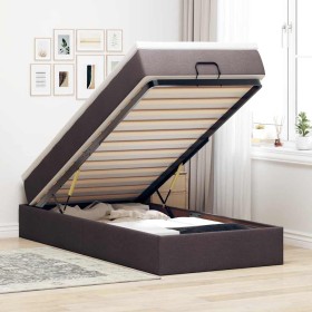 Estructura de cama otomana colchón tela marrón oscuro
