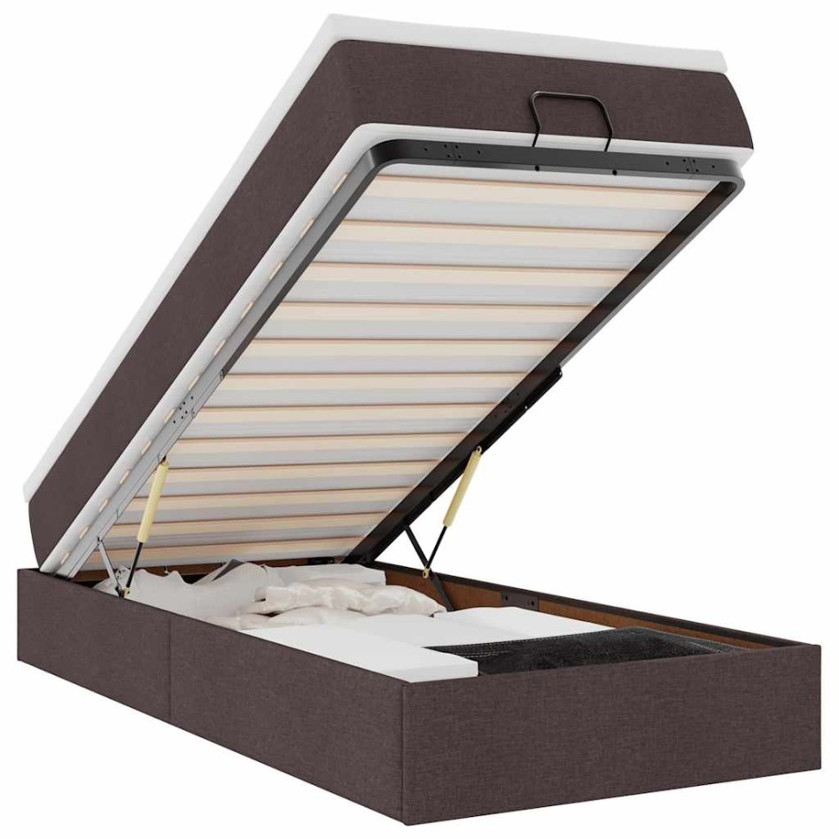 Estructura de cama otomana colchón tela marrón oscuro