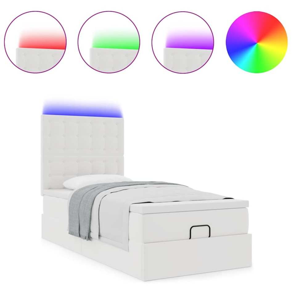 Estructura cama otomana colchón cuero sintético blanco