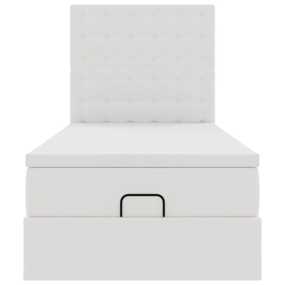 Estructura cama otomana colchón cuero sintético blanco