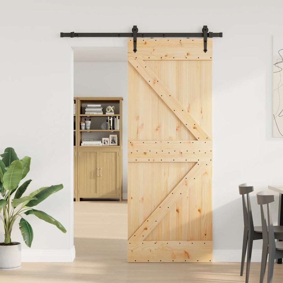 Puerta corredera con herrajes madera maciza de pino 80x210