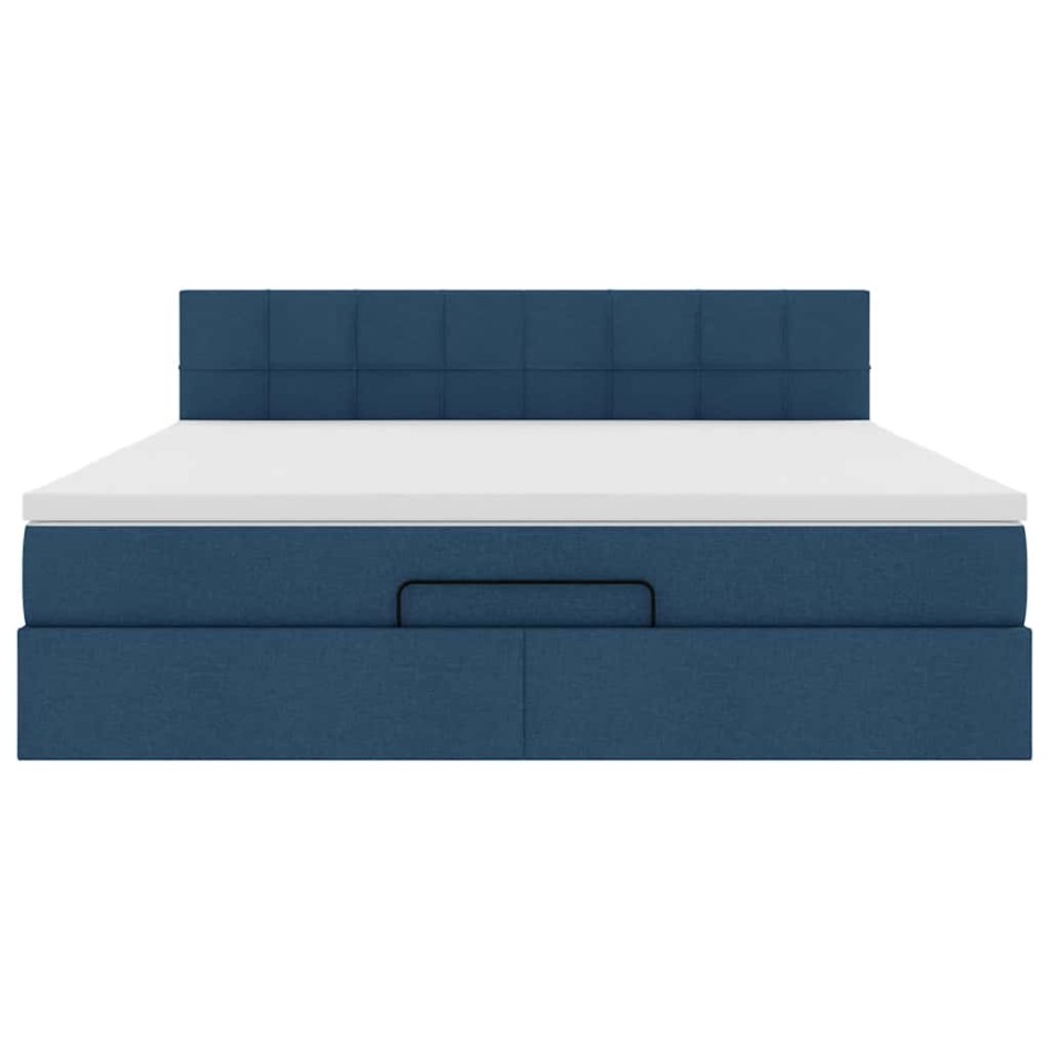 Estructura de cama otomana con colchón tela azul 160x200