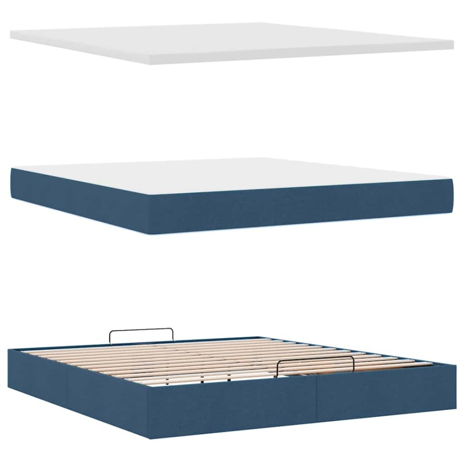 Estructura de cama otomana con colchón tela azul 160x200
