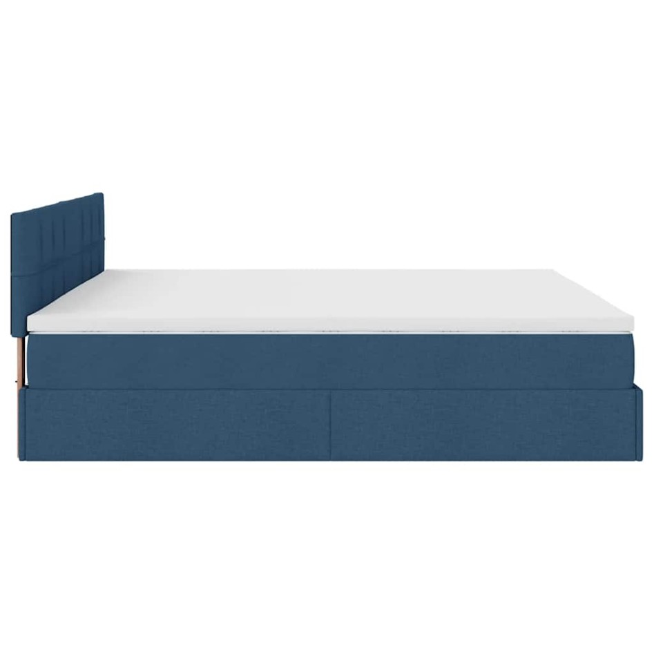 Estructura de cama otomana con colchón tela azul 160x200