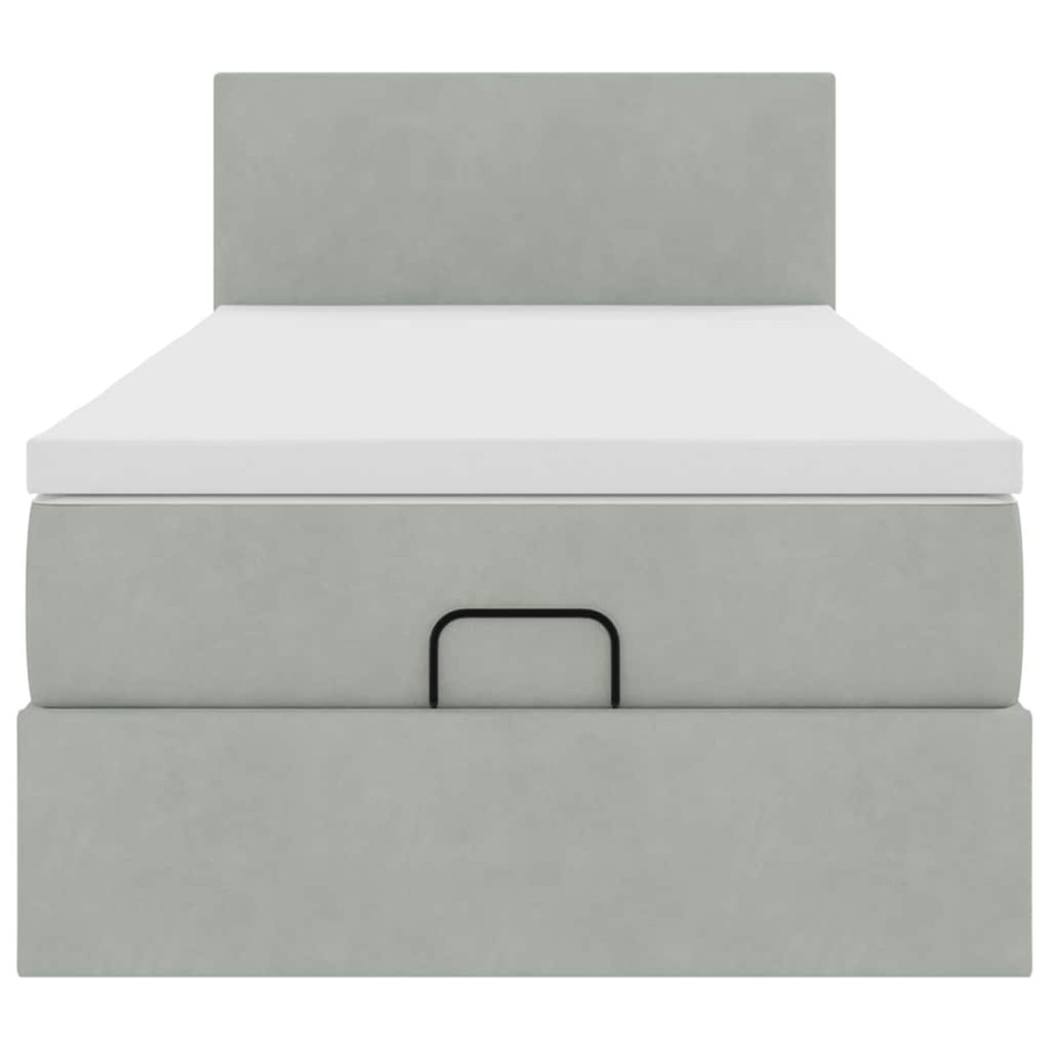 Estructura cama otomana colchón terciopelo gris claro