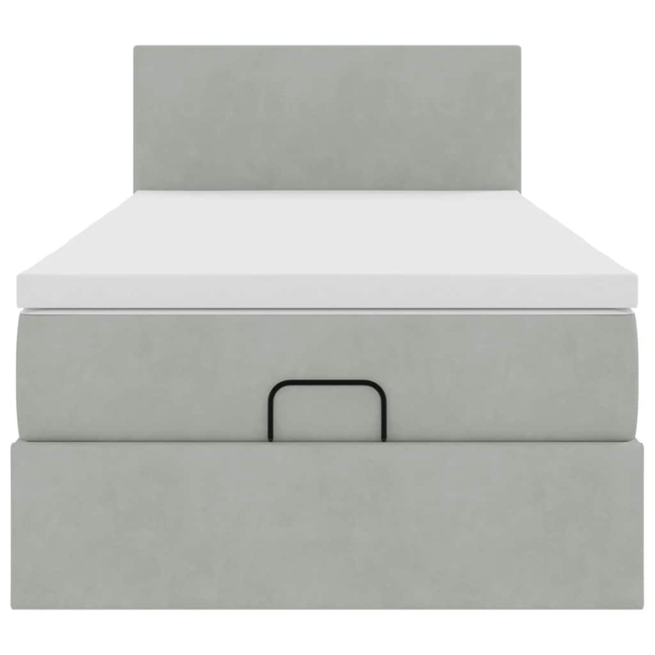 Estructura cama otomana colchón terciopelo gris claro