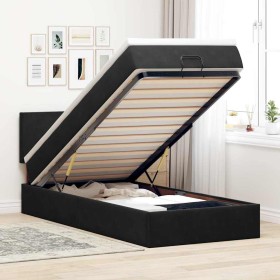 Estructura cama otomana colchón terciopelo negro 90x200