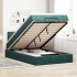 Estructura cama otomana colchón terciopelo verde
