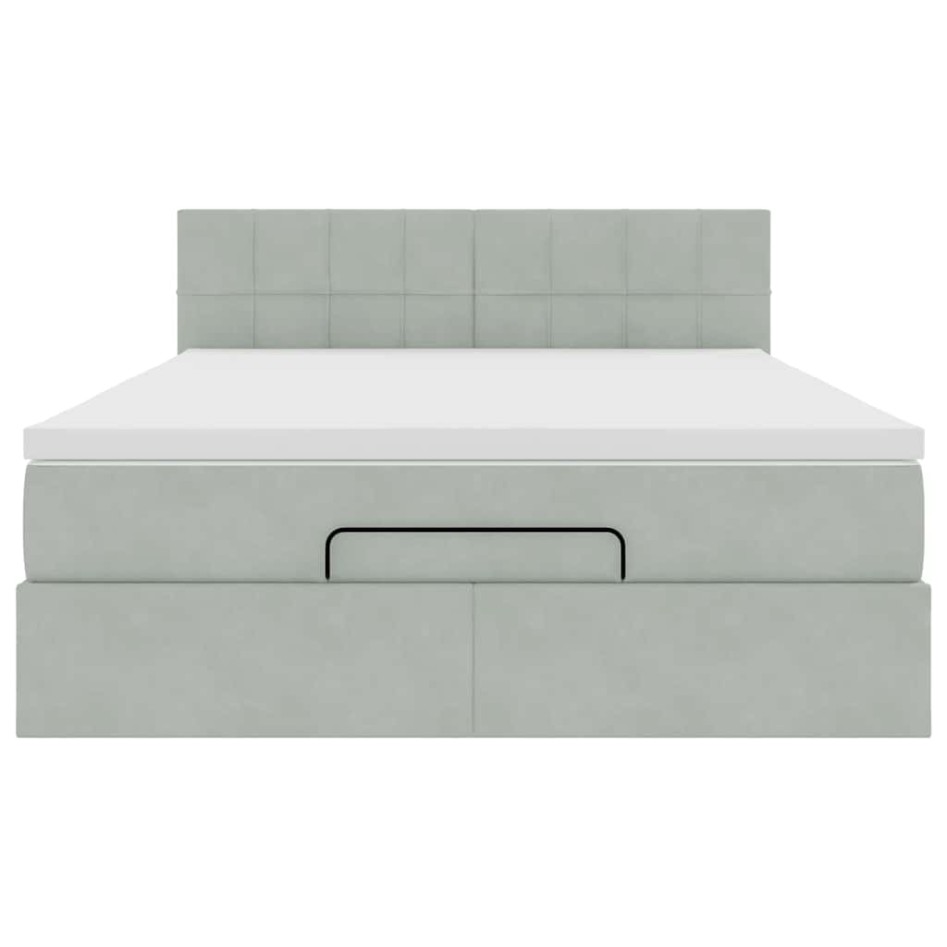 Estructura cama otomana colchón terciopelo gris claro