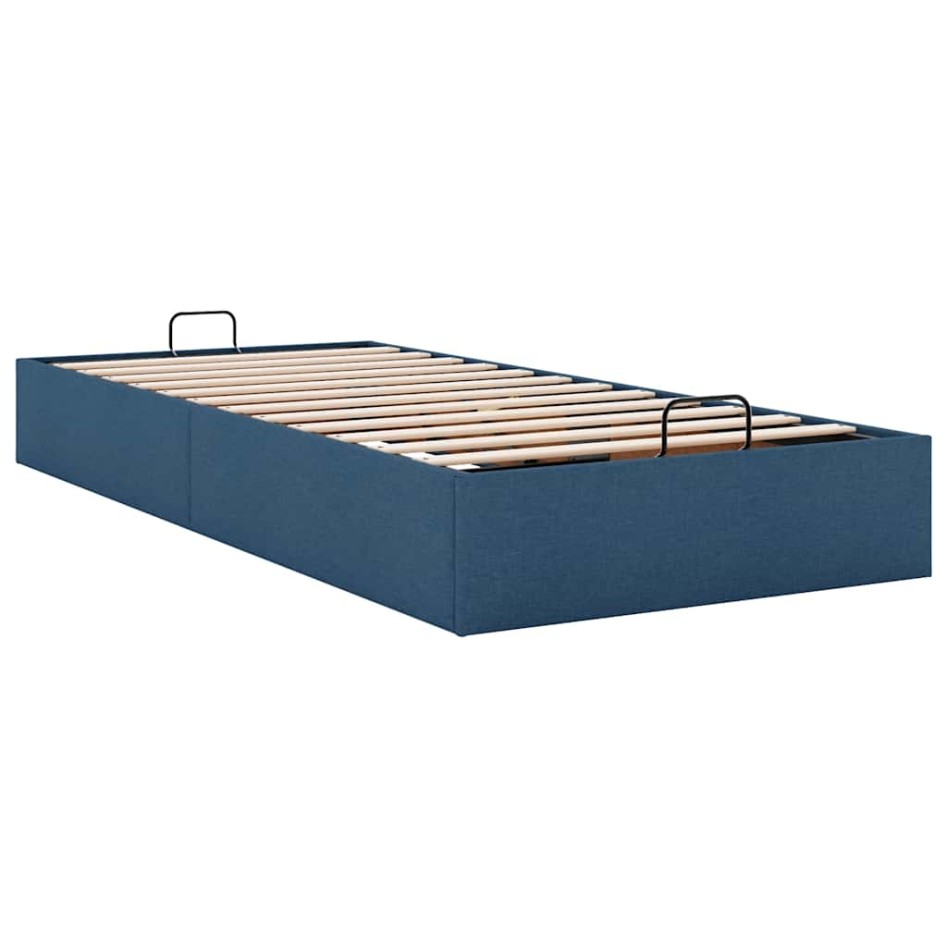 Estructura de cama otomana sin colchón tela azul 90x200