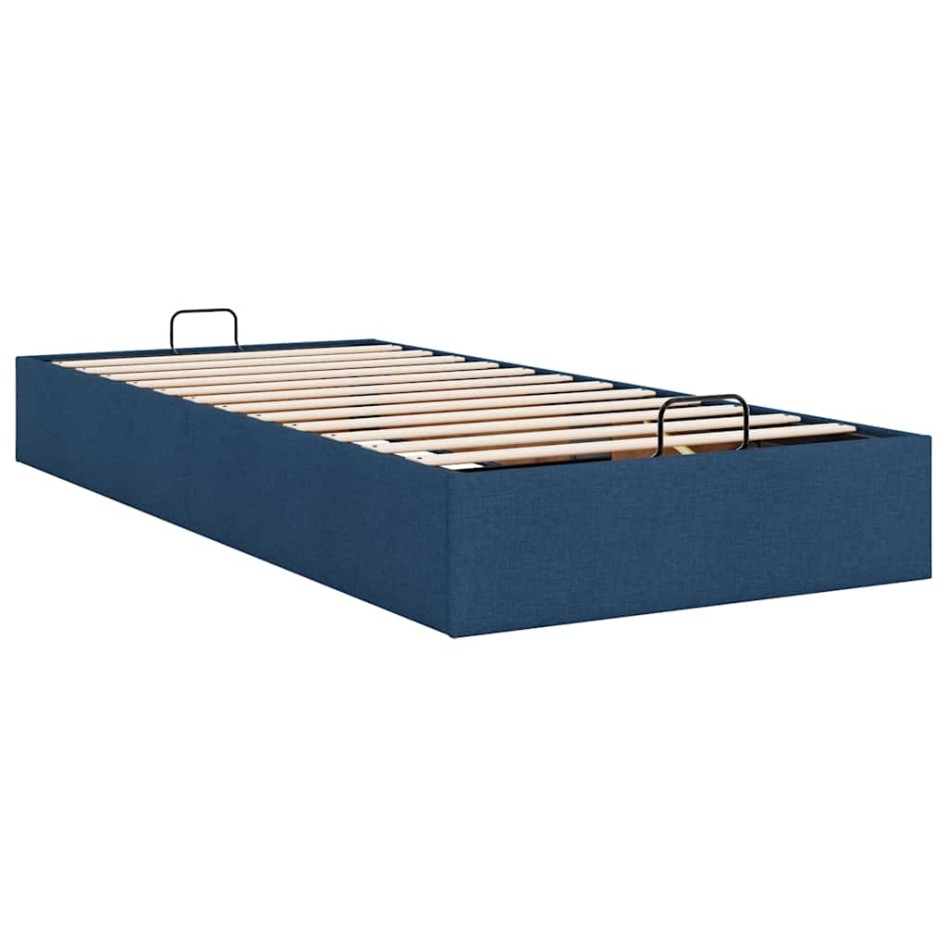 Estructura de cama otomana sin colchón tela azul 90x200