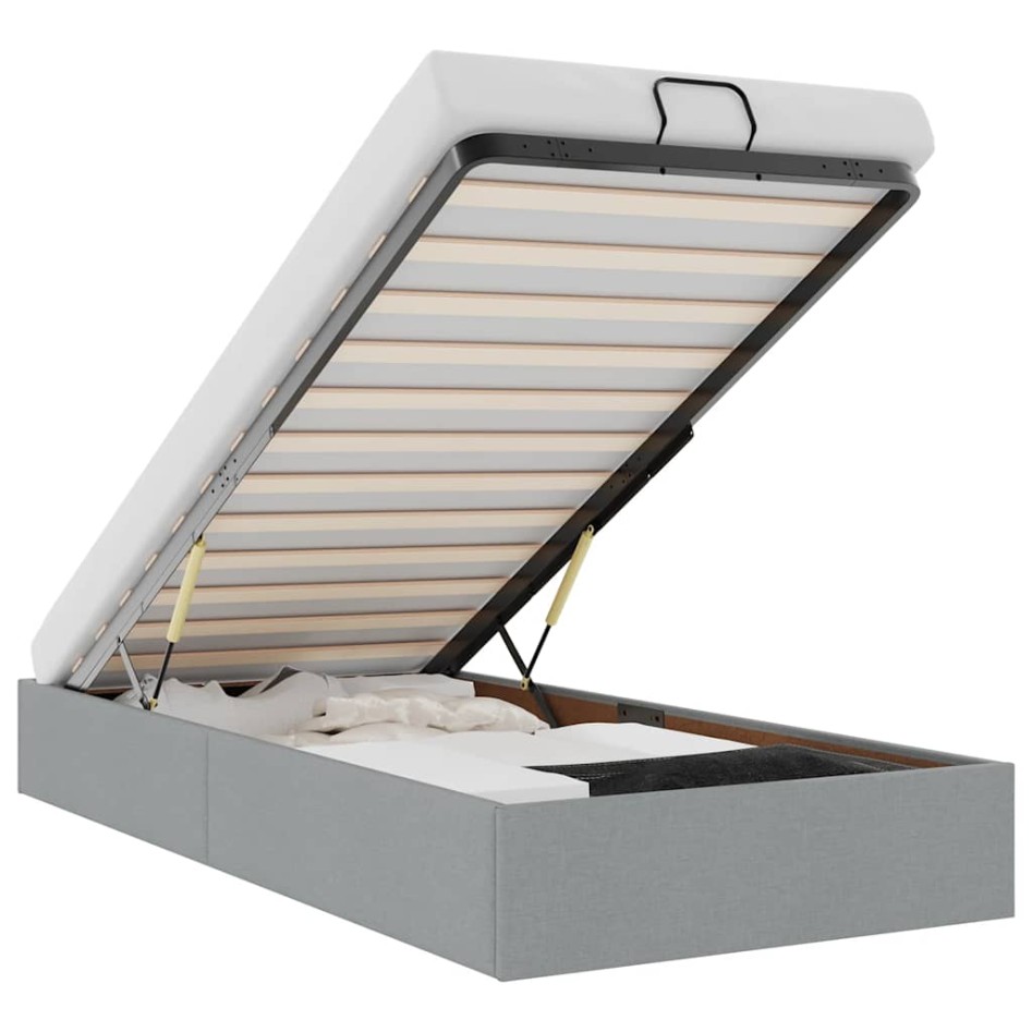 Estructura de cama otomana sin colchón tela gris claro