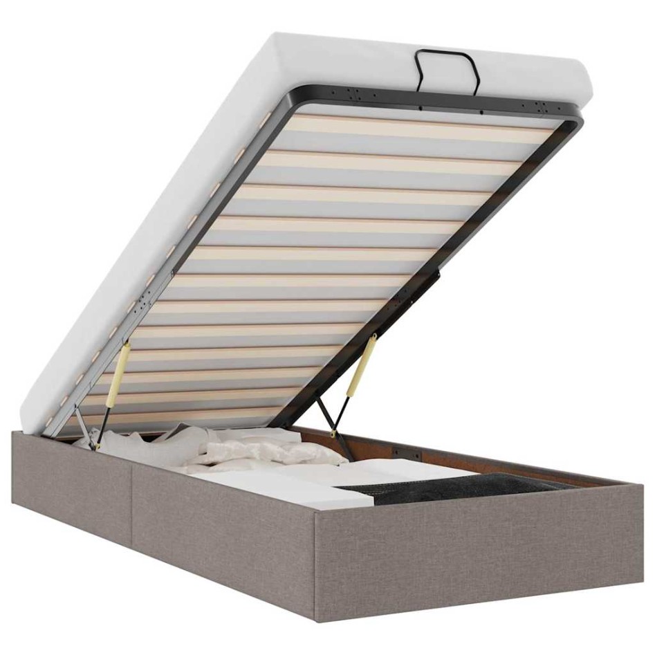 Estructura cama otomana sin colchón tela gris pardo