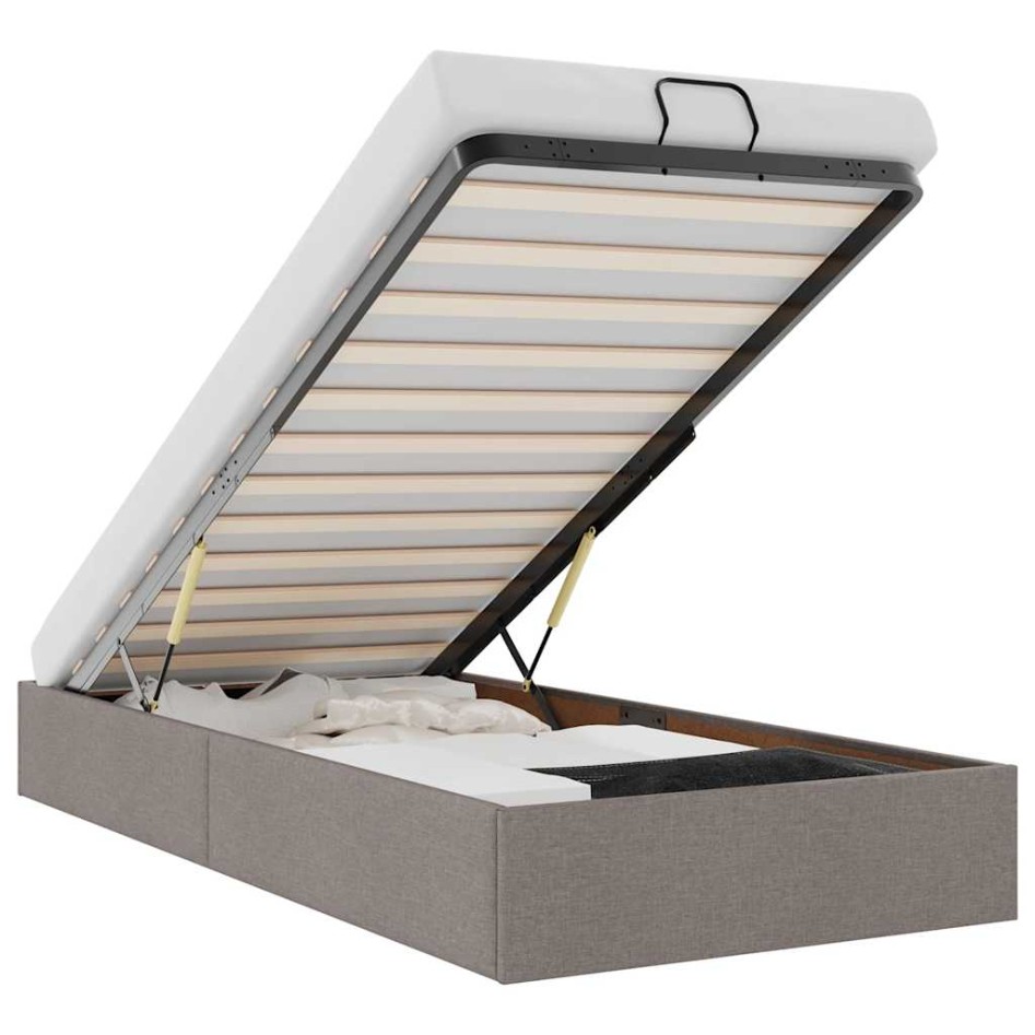 Estructura de cama otomana sin colchón tela gris pardo