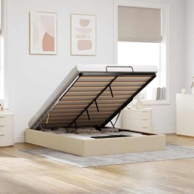 Estructura de cama otomana sin colchón tela crema