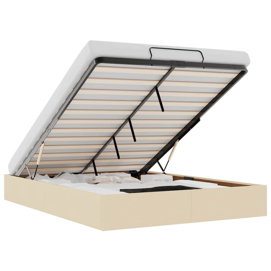 Estructura de cama otomana sin colchón tela crema