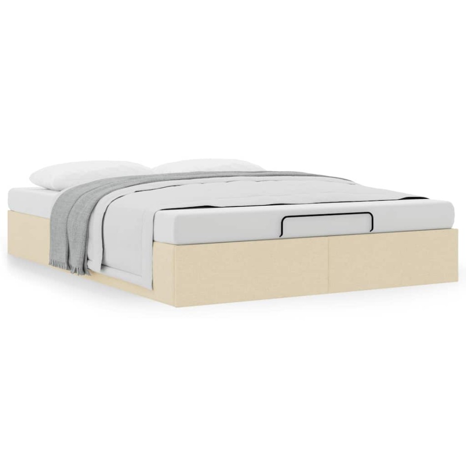 Estructura de cama otomana sin colchón tela crema