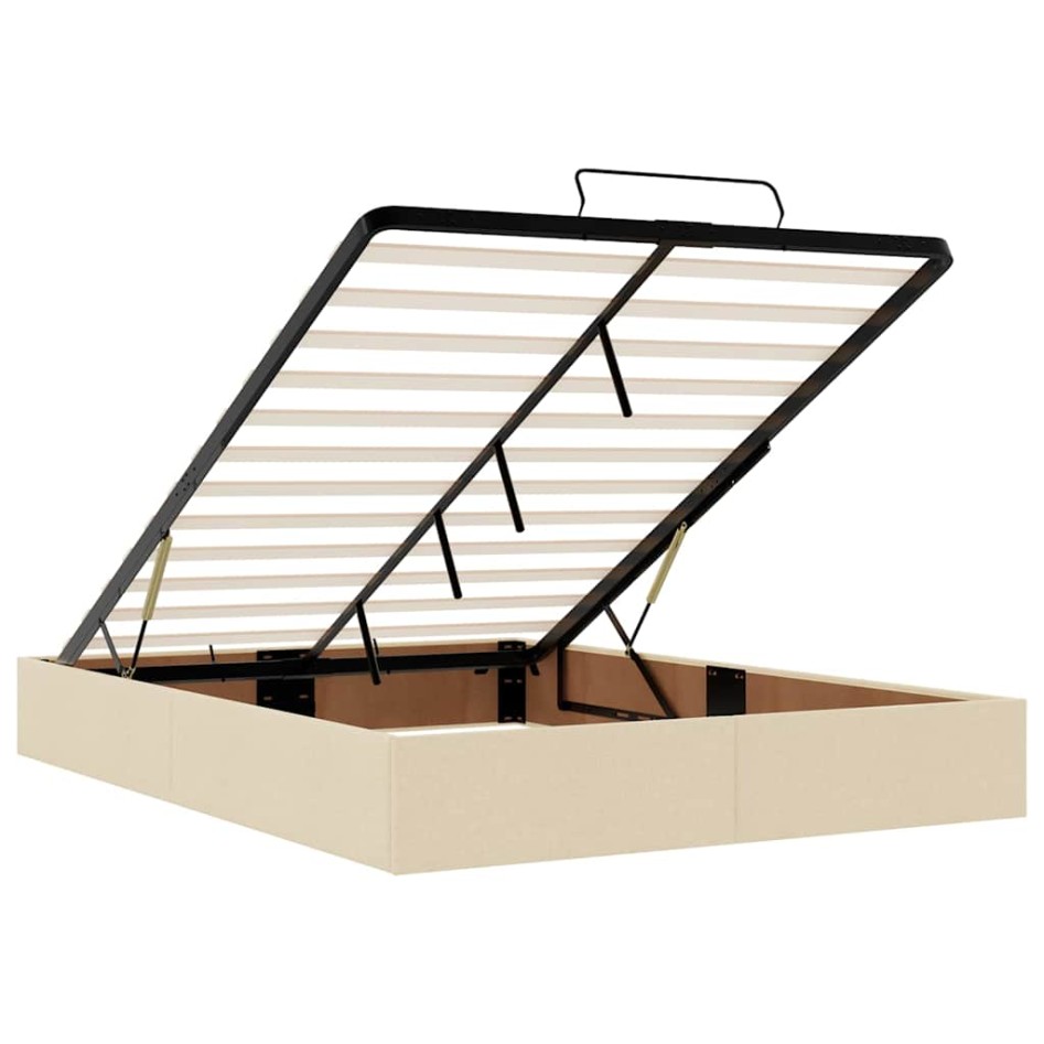 Estructura de cama otomana sin colchón tela crema
