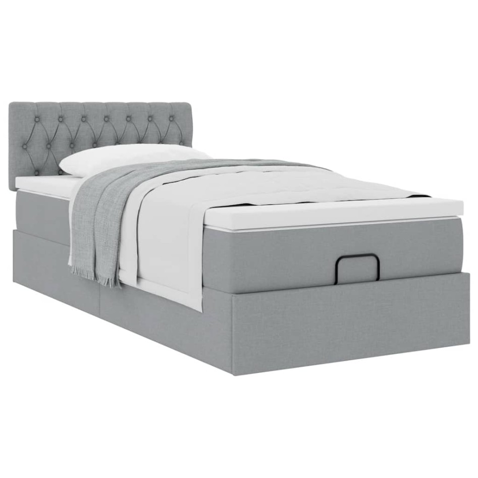 Estructura de cama otomana con colchón tela gris claro