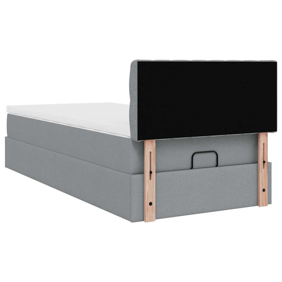 Estructura de cama otomana con colchón tela gris claro