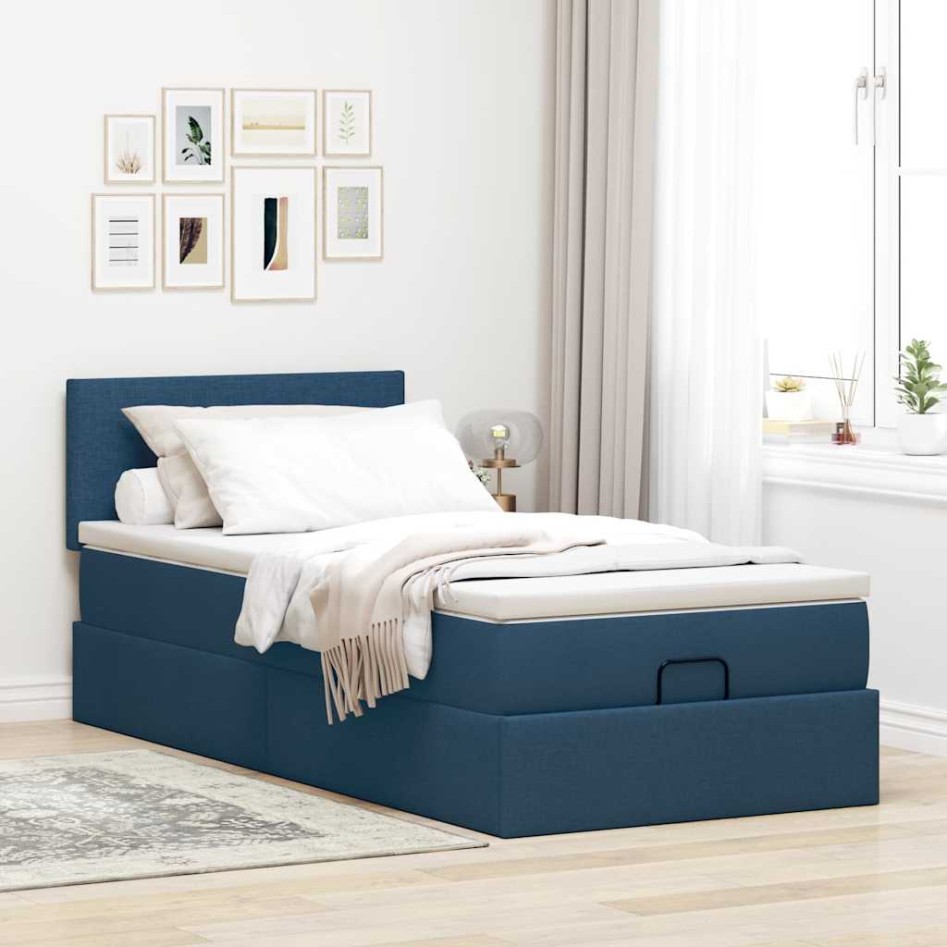 Cama otomana con colchón azul 90x200 cm