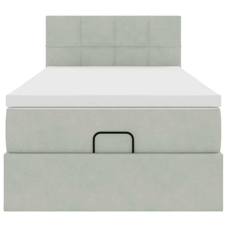 Estructura cama otomana colchón terciopelo gris claro