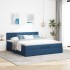 Estructura de cama otomana con colchón tela azul 160x200