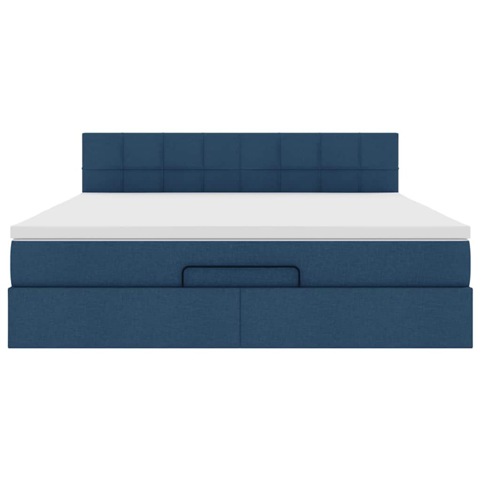Estructura de cama otomana con colchón tela azul 160x200