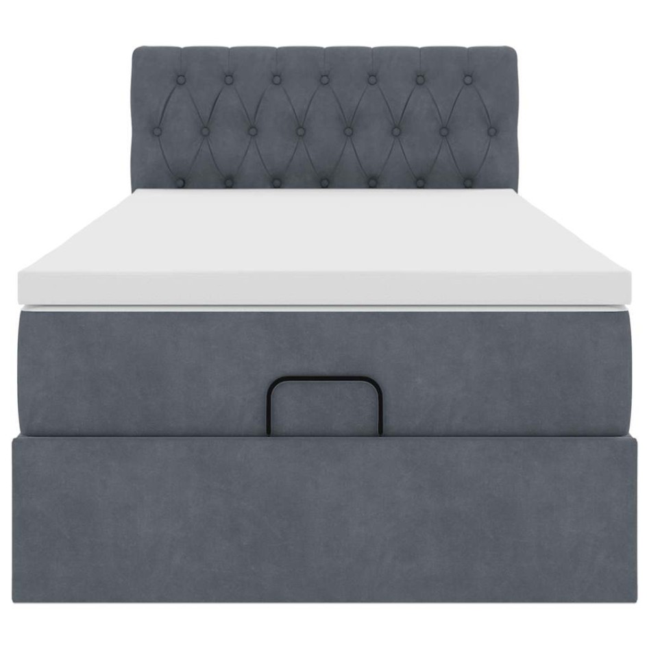 Estructura cama otomana colchón terciopelo gris