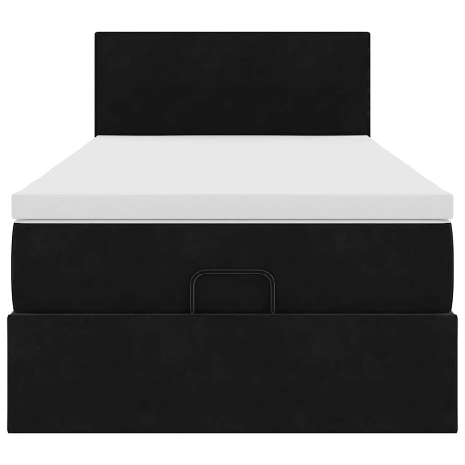 Estructura cama otomana colchón terciopelo negro 90x200