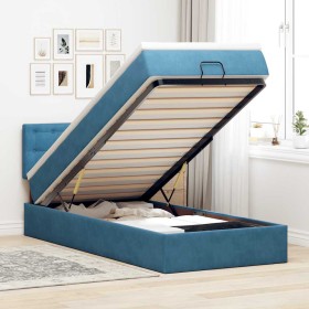 Estructura de cama otomana colchón terciopelo azul